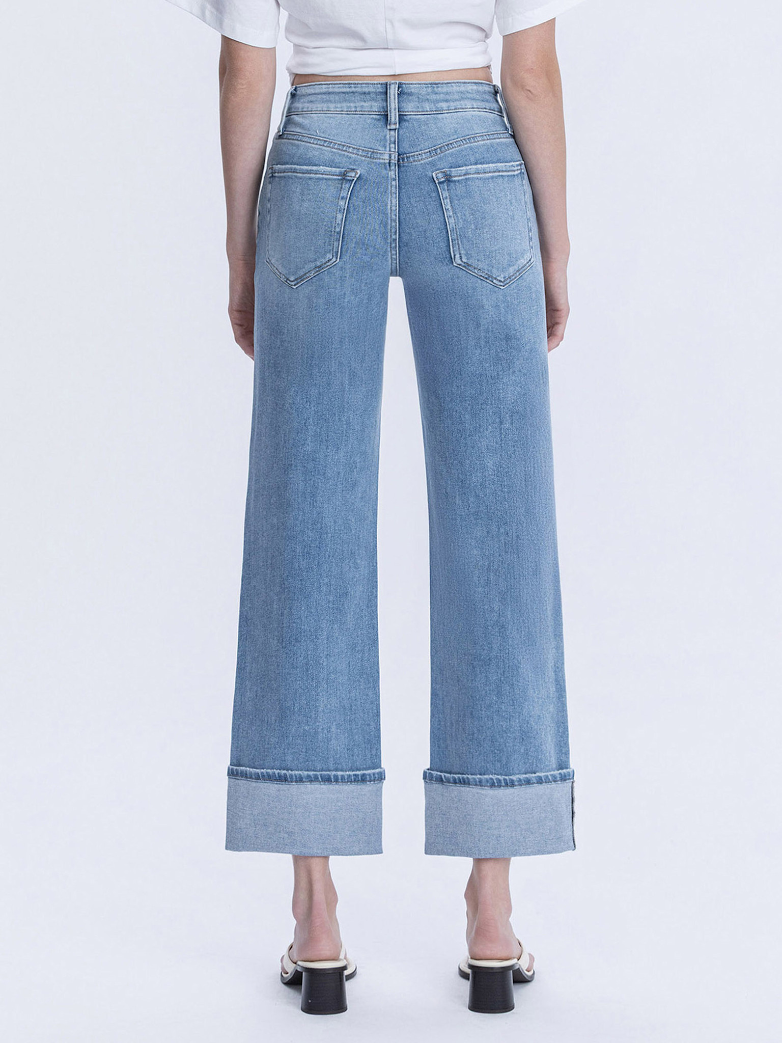 Flying Monkey High Rise Cuffed Slim Wide Leg Jeans