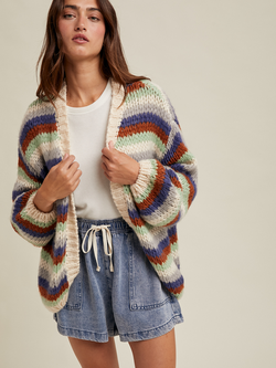 Wishlist Striped Bell Sleeve Cardigan