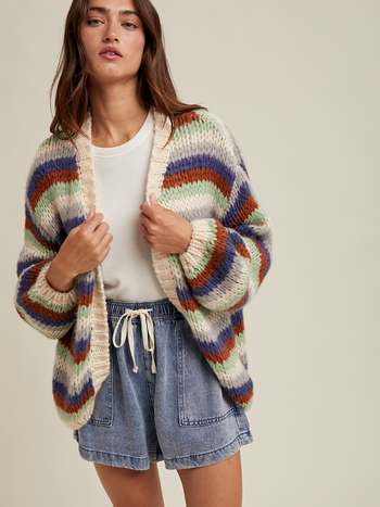 Wishlist Striped Bell Sleeve Cardigan