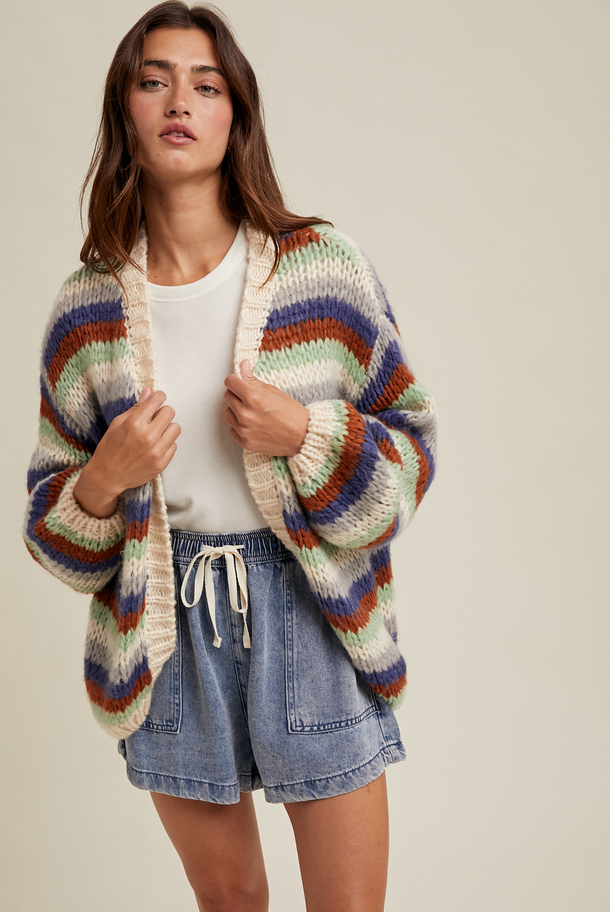 Wishlist Striped Bell Sleeve Cardigan