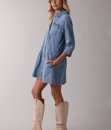 denim fringe dress Lyra Fringe Denim Dress