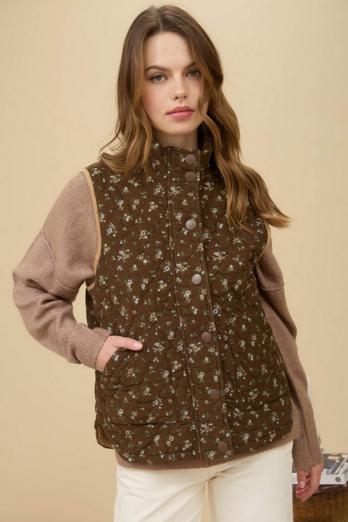 Blu Pepper Quilted Floral Vest
