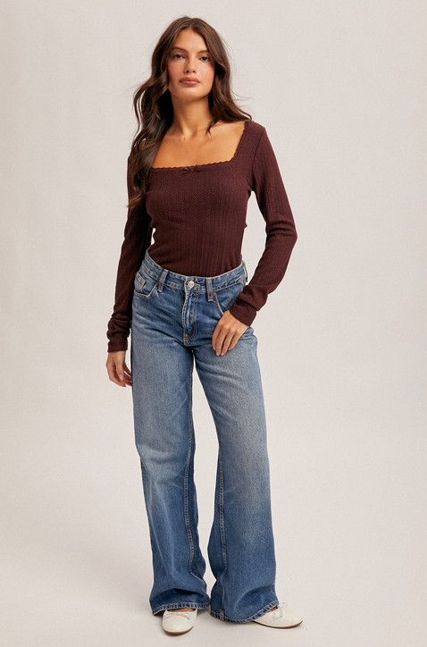 Hem & Thread Pointelle Long Sleeve Top