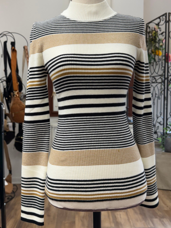 Hem & Thread Striped Mock Neck Top