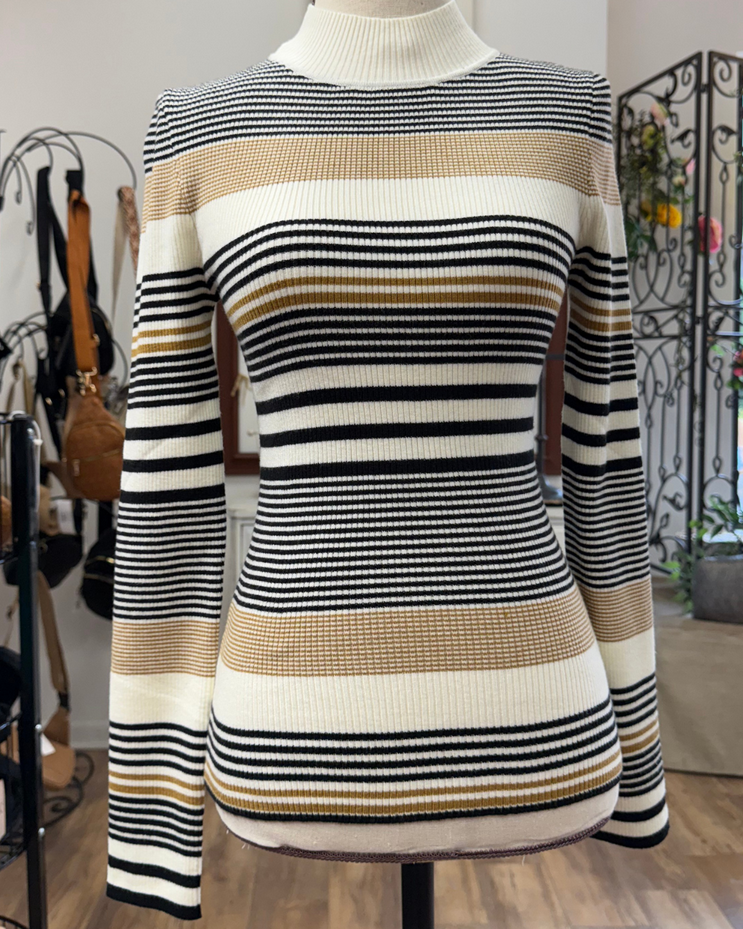 Hem & Thread Striped Mock Neck Top