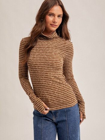 Hem & Thread Striped Thumb Hole Turtleneck