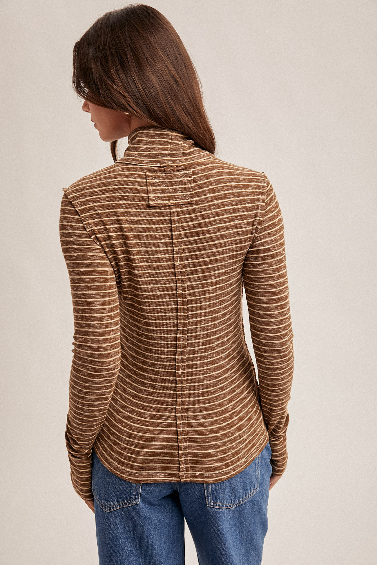 Hem & Thread Striped Thumb Hole Turtleneck