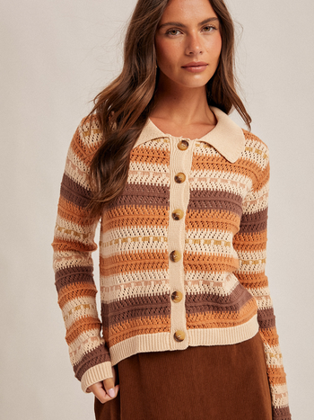 Hem & Thread Striped Crochet Cardigan