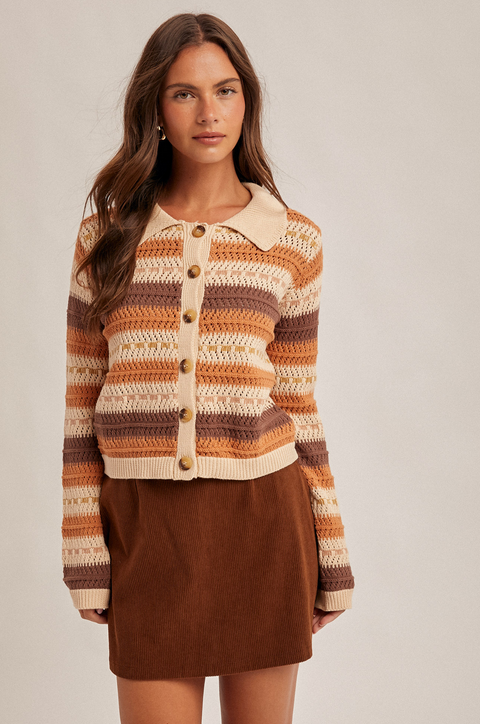 Hem & Thread Striped Crochet Cardigan