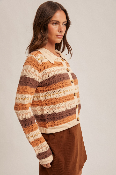 Hem & Thread Striped Crochet Cardigan