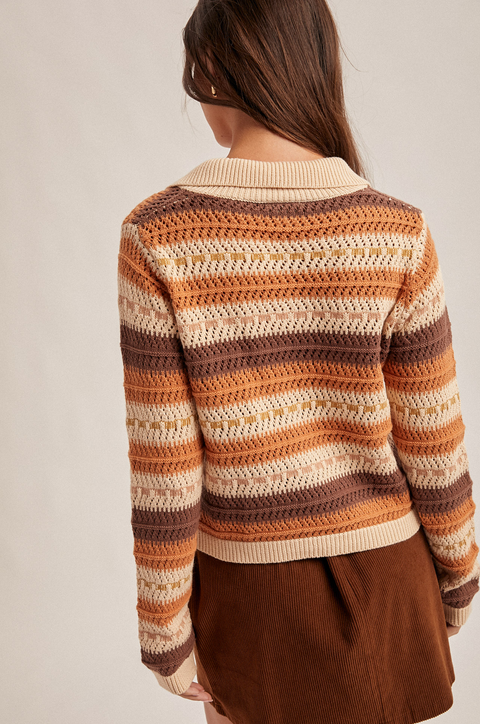 Hem & Thread Striped Crochet Cardigan