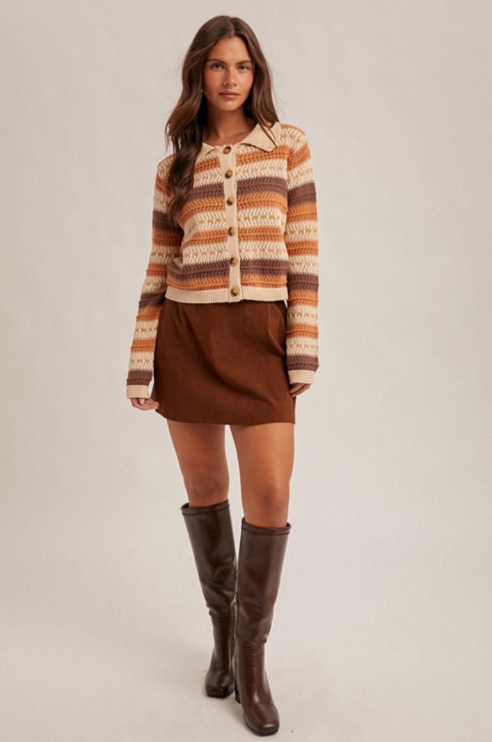 Hem & Thread Striped Crochet Cardigan