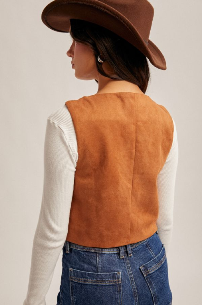 Hem & Thread Lace Trim Suedette Vest