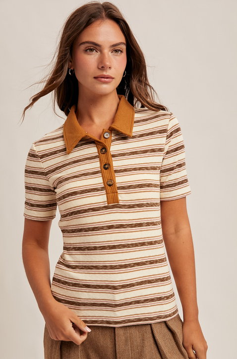 Hem & Thread Retro Stripe Polo Top