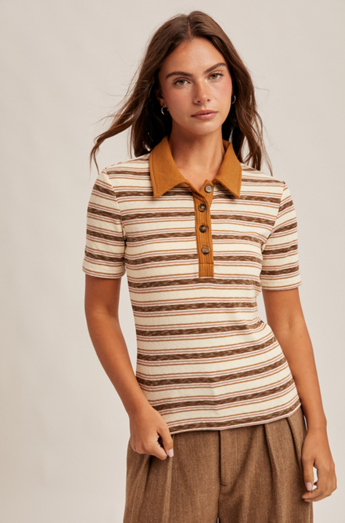 Hem & Thread Retro Stripe Polo Top