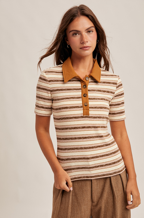 Hem & Thread Retro Stripe Polo Top
