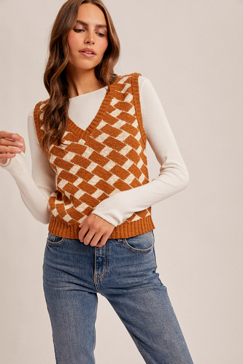 Hem & Thread Checked Sweater Vest