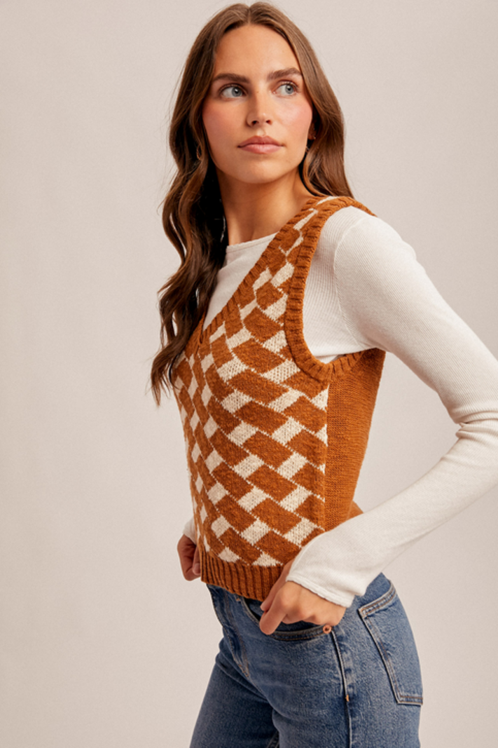 Hem & Thread Checked Sweater Vest