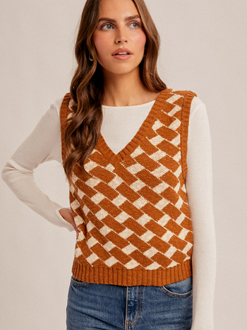 Hem & Thread Checked Sweater Vest