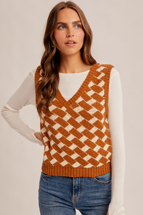 Hem & Thread Checked Sweater Vest
