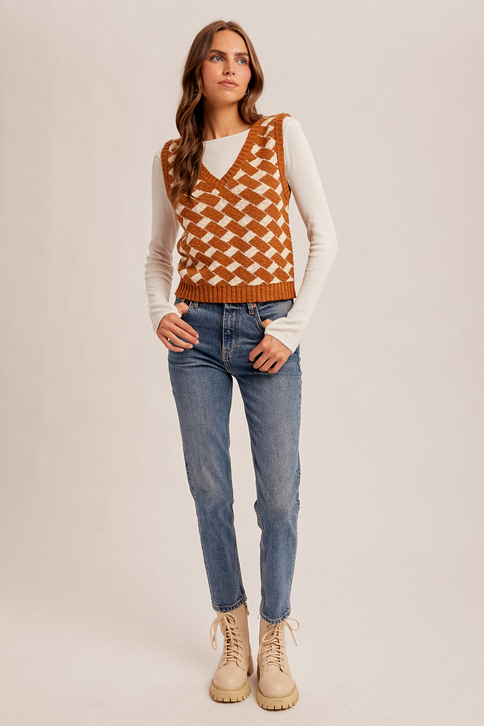 Hem & Thread Checked Sweater Vest