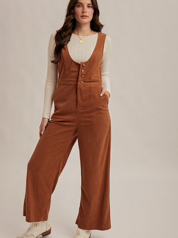 Hem & Thread Buttoned Corduroy Jumpsuit