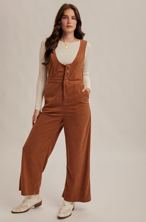 Hem & Thread Buttoned Corduroy Jumpsuit