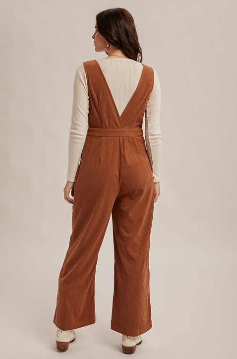 Hem & Thread Buttoned Corduroy Jumpsuit