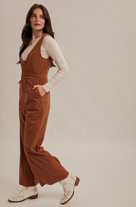 Hem & Thread Buttoned Corduroy Jumpsuit