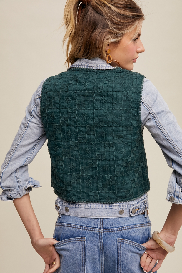 Listicle Embroidered Lace Vest