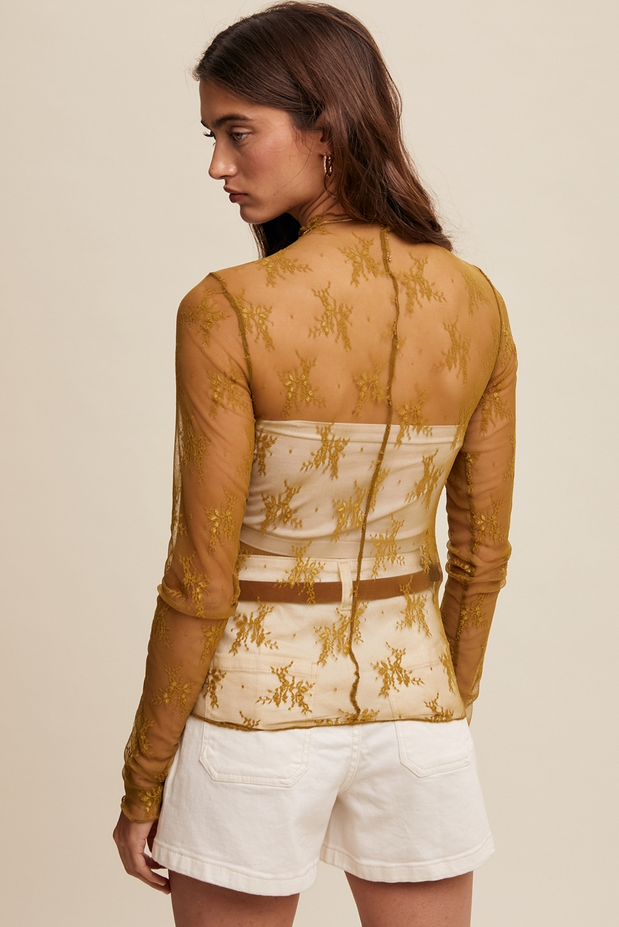 Listicle Long Sleeve Lace Top