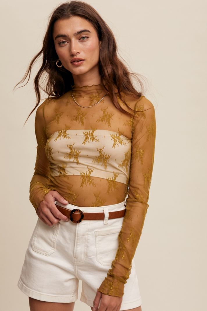 Listicle Long Sleeve Lace Top