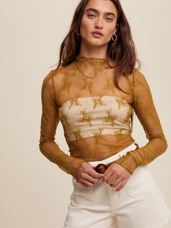 Listicle Long Sleeve Lace Top