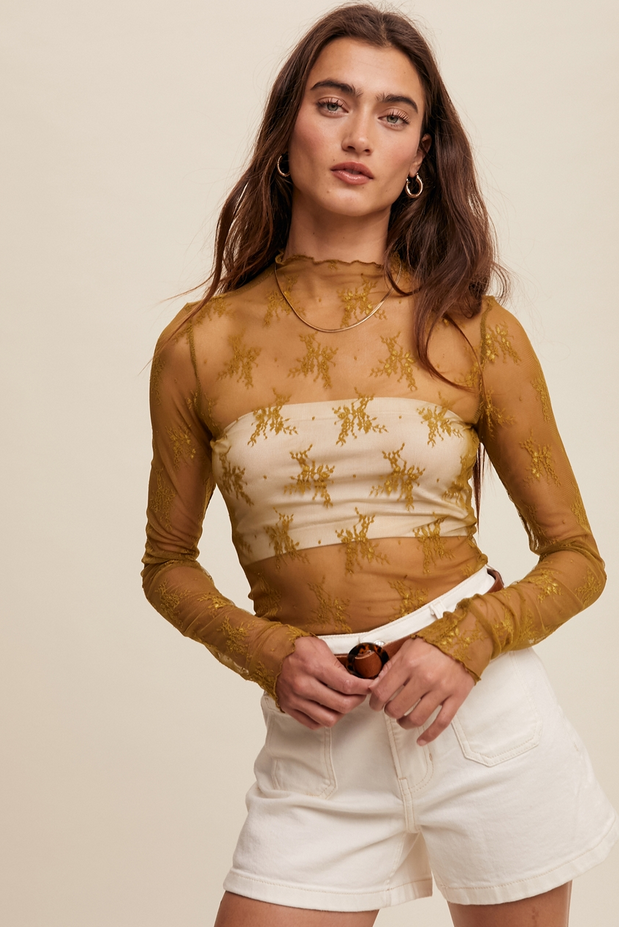 Listicle Long Sleeve Lace Top