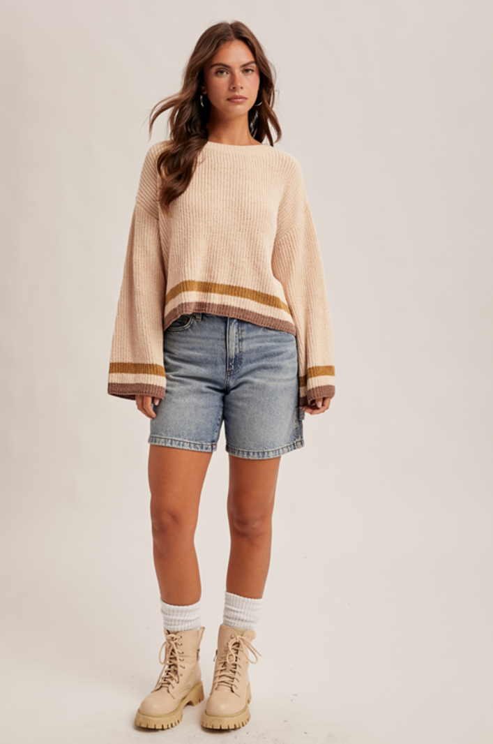 Hem & Thread Double Stripe Chenille Sweater