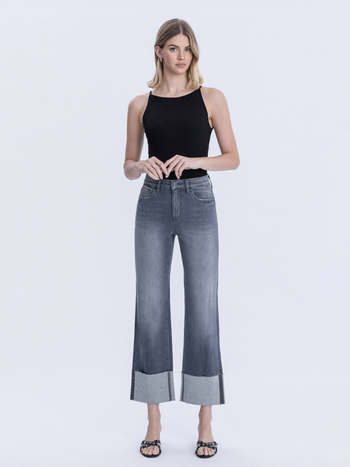 Flying Monkey High Rise Cuffed Slim Wide Jeans