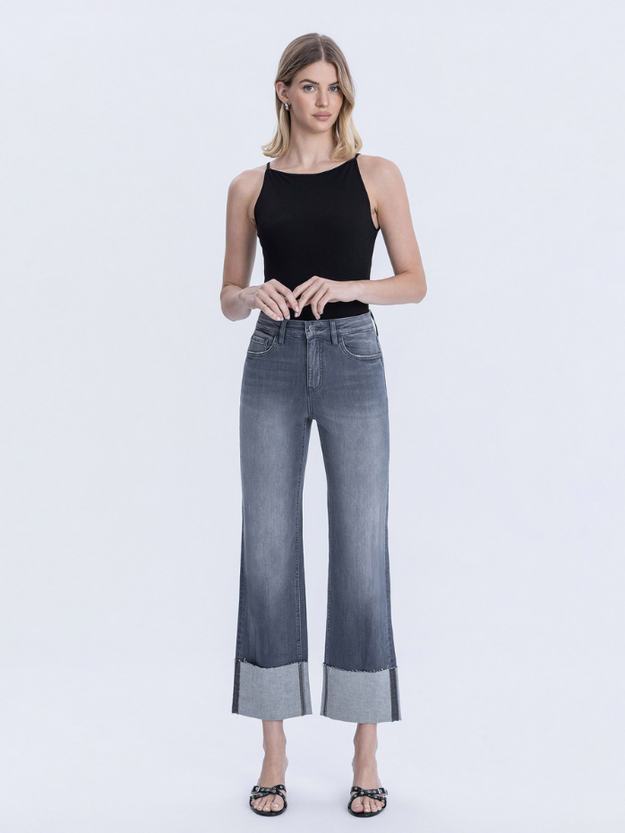 Flying Monkey High Rise Cuffed Slim Wide Jeans