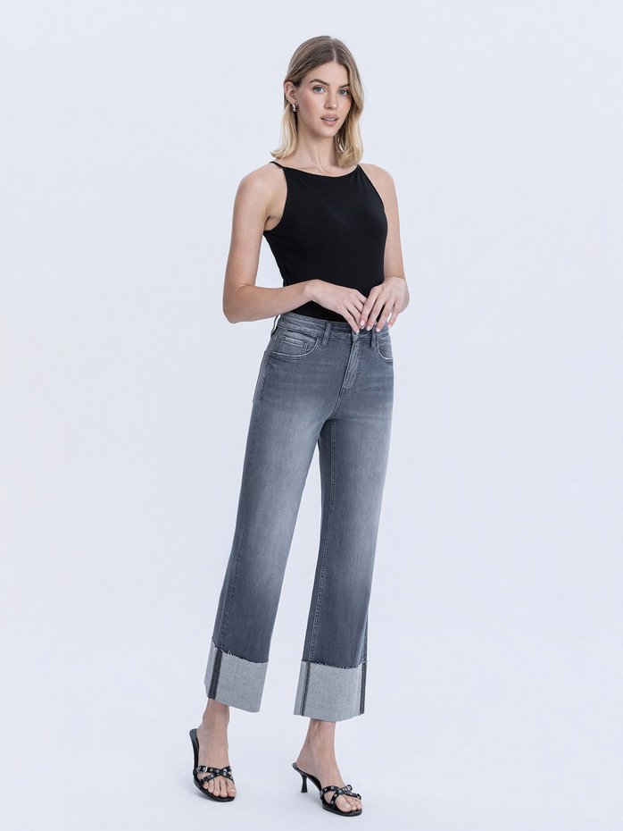 Flying Monkey High Rise Cuffed Slim Wide Jeans