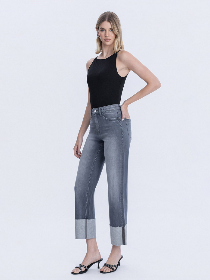 Flying Monkey High Rise Cuffed Slim Wide Jeans