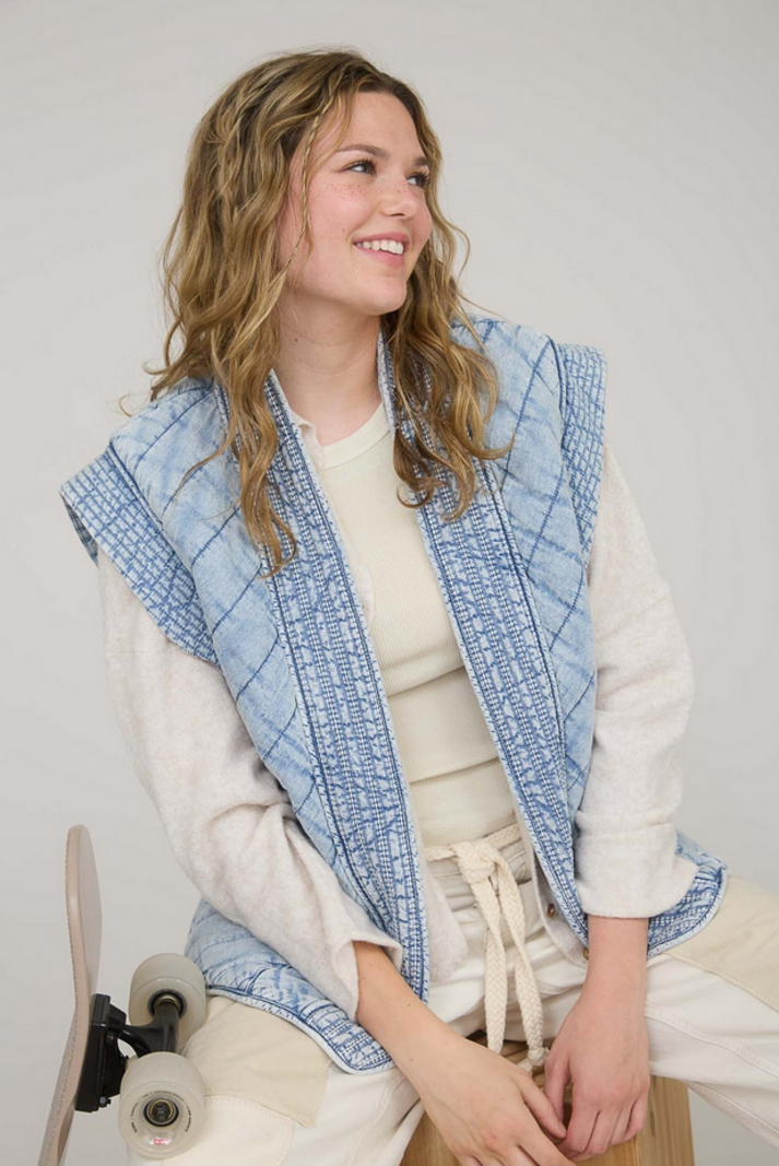 Blu Pepper Quilted Denim Vest