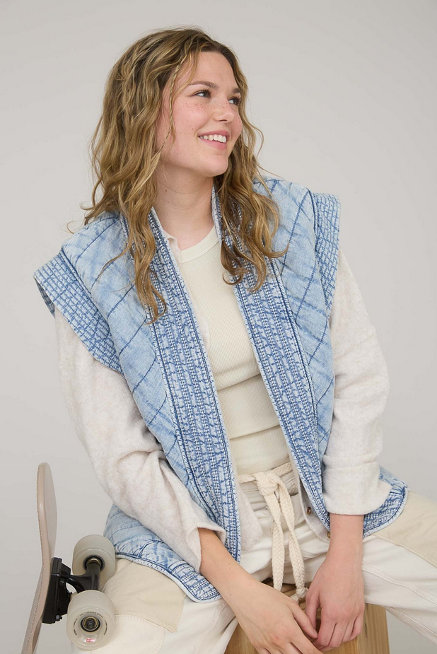 Blu Pepper Quilted Denim Vest