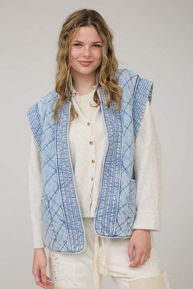 Blu Pepper Quilted Denim Vest