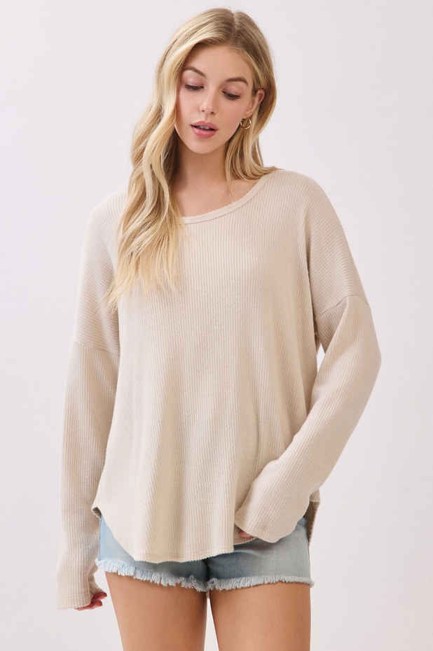 Final Touch Cozy Ribbed Drop Sleeve Top