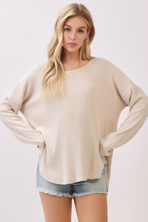 Final Touch Cozy Ribbed Drop Sleeve Top