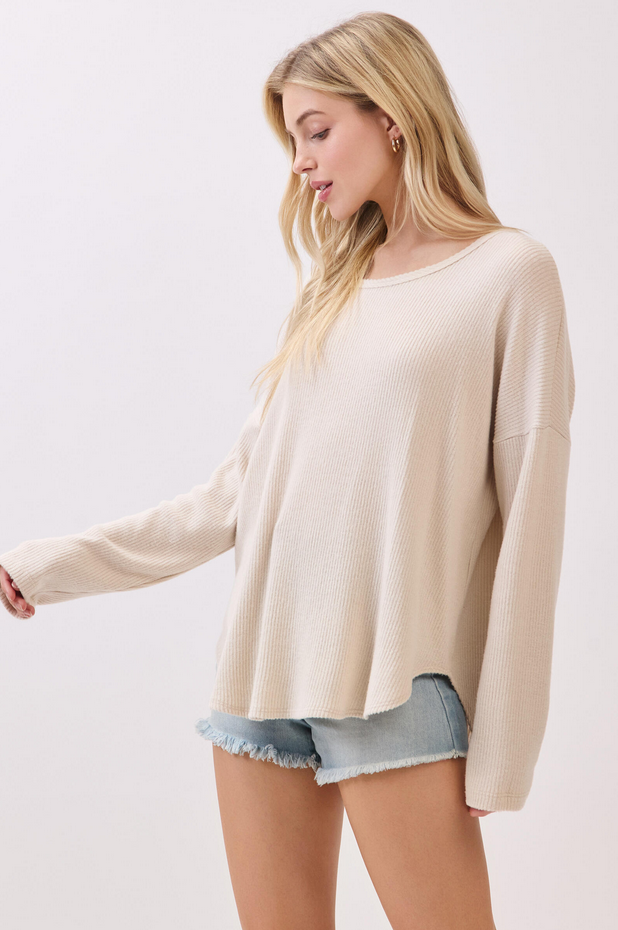 Final Touch Cozy Ribbed Drop Sleeve Top