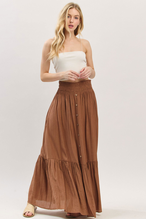 Final Touch Button Front Maxi Skirt