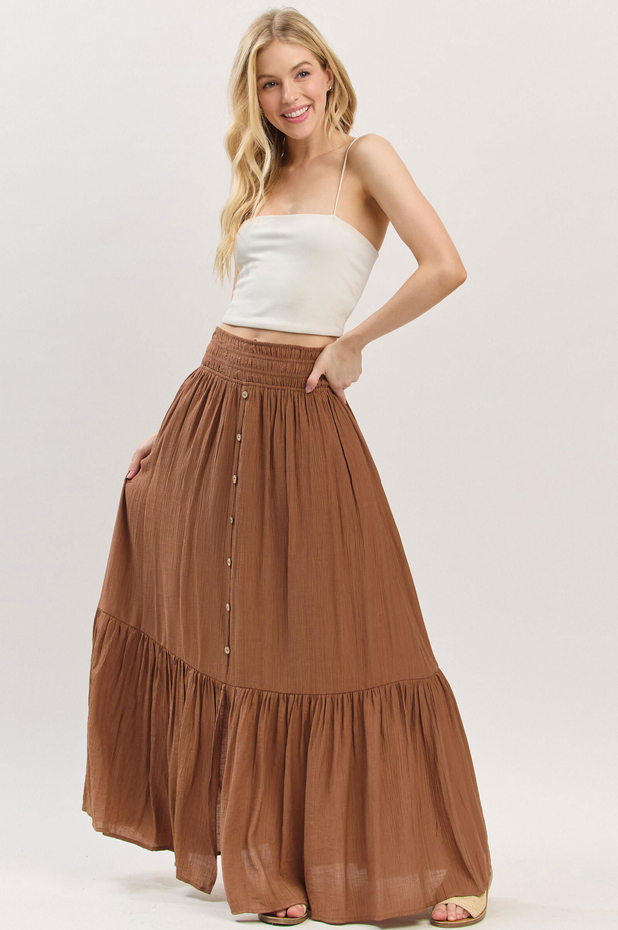 Final Touch Button Front Maxi Skirt