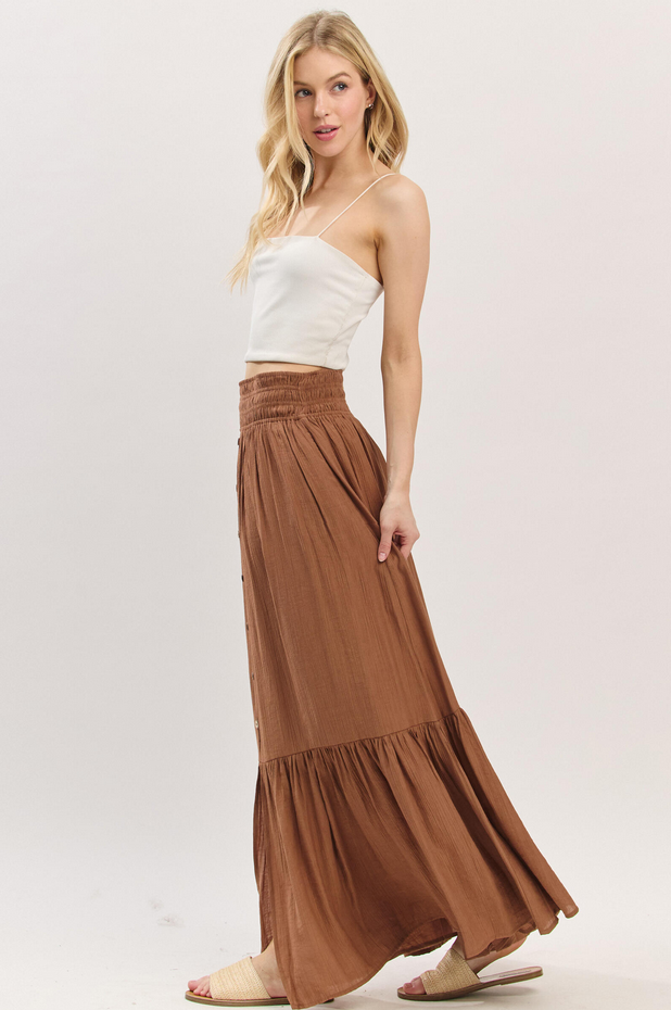 Final Touch Button Front Maxi Skirt