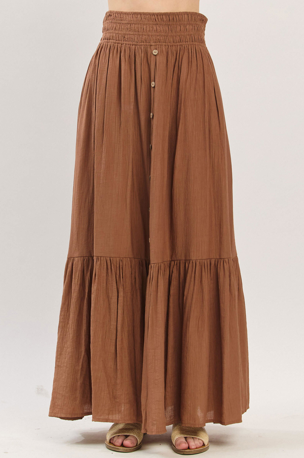 Final Touch Button Front Maxi Skirt