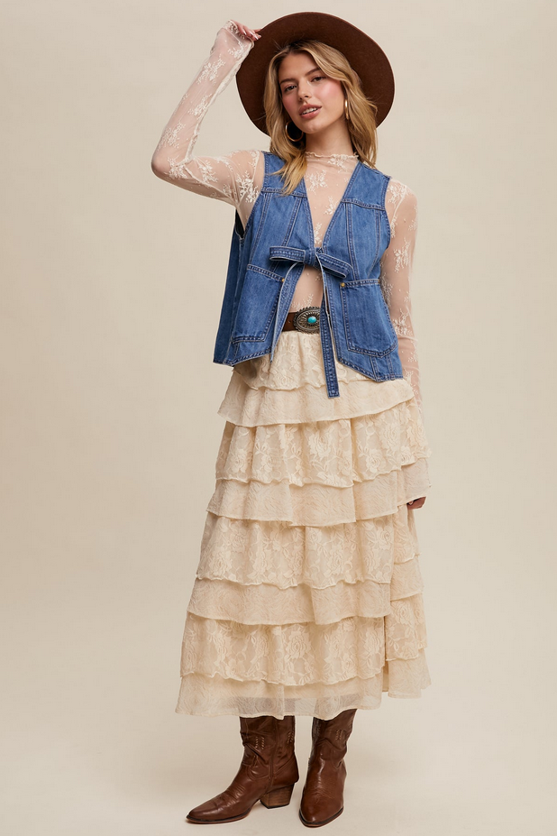 Listicle Tie Front Denim Vest